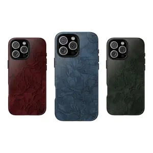 Embossed Floral Leather Texture Phone Case Vintage Minimal Luxury Matte Cover Compatible with iPhone 17 16 15 14 13 12 11 Pro Max Plus Air Samsung S25 S24 S23 S22 S21