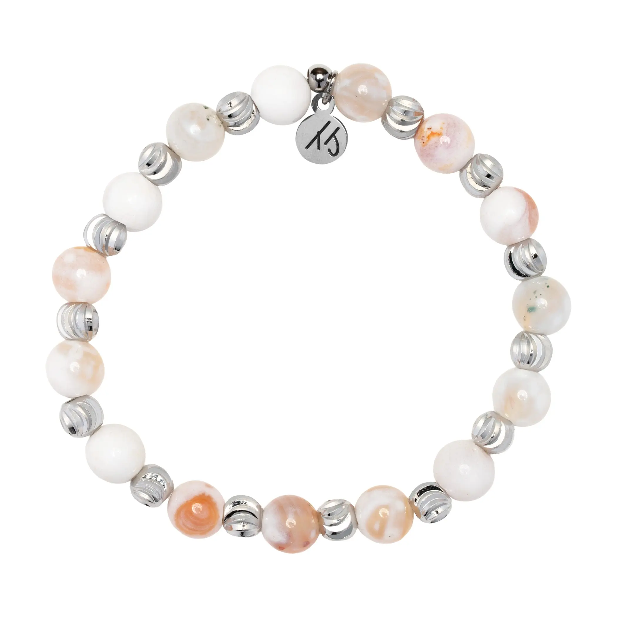 Harmony Collection- Silver with White Natural Agate Gemstone Bracelet