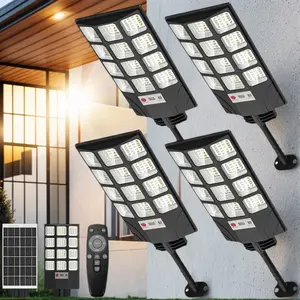 4PCS Solar Street Light LEDs IP65 Waterproof Ultra Bright Outdoor Lamp with Motion Sensor & Remote Wide-Area Dusk to Dawn Security Lighting EcoFriendly SolarPower Garden