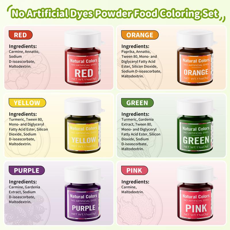 6 Natural Edible Glitter Set 3g/bottle Food Grade Water Soluble Luster Dust for Cake Decorating, Drinks & Festive Desserts, Edible Glitter Powder for Baking, Cocktail & Holiday Party Decor