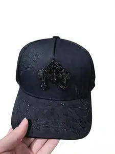 Black Rhinestone Monogram Cap | Luxe Streetwear