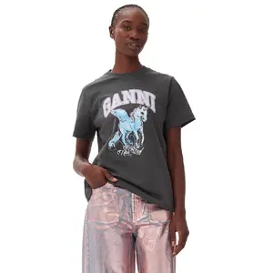 2024 Summer New Volcanic Gray Unicorn Printed Simple Casual round Neck Short Sleeves T-shirt