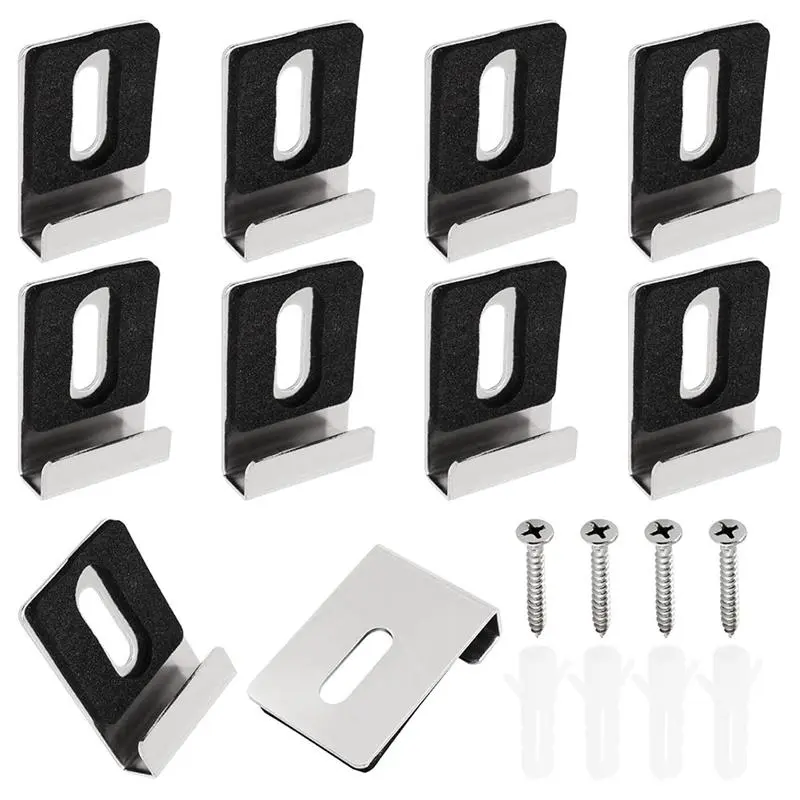 10pcs Heavy Duty Mirror Hanging Kit, Heavy Mirror Mounting Hardware Mirror Clips for Wall Mounting, Single Hole Silver