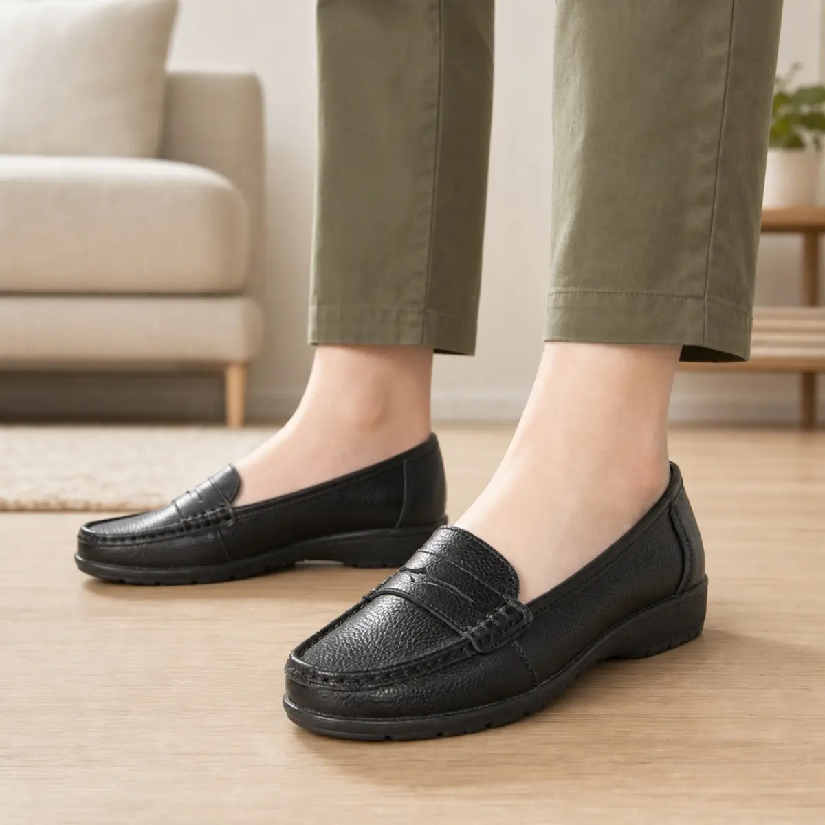 Women's Flat Loafers, Classic PU Leather Walking Shoes, Comfortable Slip On Flat, Lightweight Breathable Casual Work Shoes for Ladies Footwear Girl