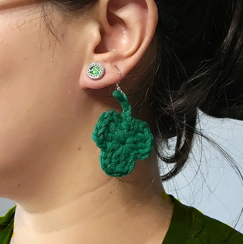 Crochet 3 Leaf Clover Earrings - Handmade Jewelry for Women