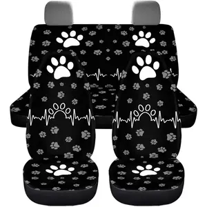 Dog Paws Print Car Seat Covers Full Set, Auto Seat Protector Front & Rear Bench Seat Protectors Universal Fit, for Sedan Truck Van SUV, Cars Interior Accessories