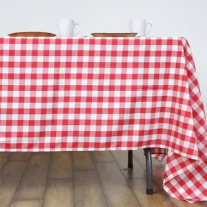 Polyester Rectangle Tablecloth 60"x126" White/Red with Checkered Buffalo Plaid Design - Rustic Style for Special Events