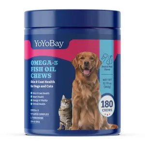 Fish Oil Chews for Dogs & Cats, YoYoBay Omega 3 Fish Oil for Dogs - Rich in Omega 3, 6, and 9 with Flaxseed Oil, EPA & DHA - 180 Soft Chews, Duck & Pear Flavor - Anti-Inflammation, Healthy Skin & Shiny Coat, Heart Health