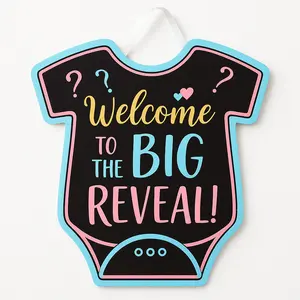 "Welcome to the Big Reveal" Onesie Hanging Sign, 14-Inch Gender Reveal Decoration