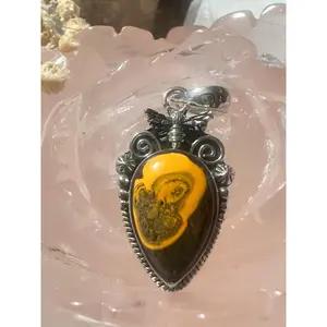 Queen Bee Bumblebee Jasper Pendant - Sterling Silver Statement"
