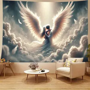 1pc Extra Large 243.84x182.88cm Polyester Tapestry - Angelic Embrace Design, Ethereal Angel and Earth Wall Hanging, Polyester Material, Ideal for Living Room, Bedroom Decor - No7TB1T, Angel Deco