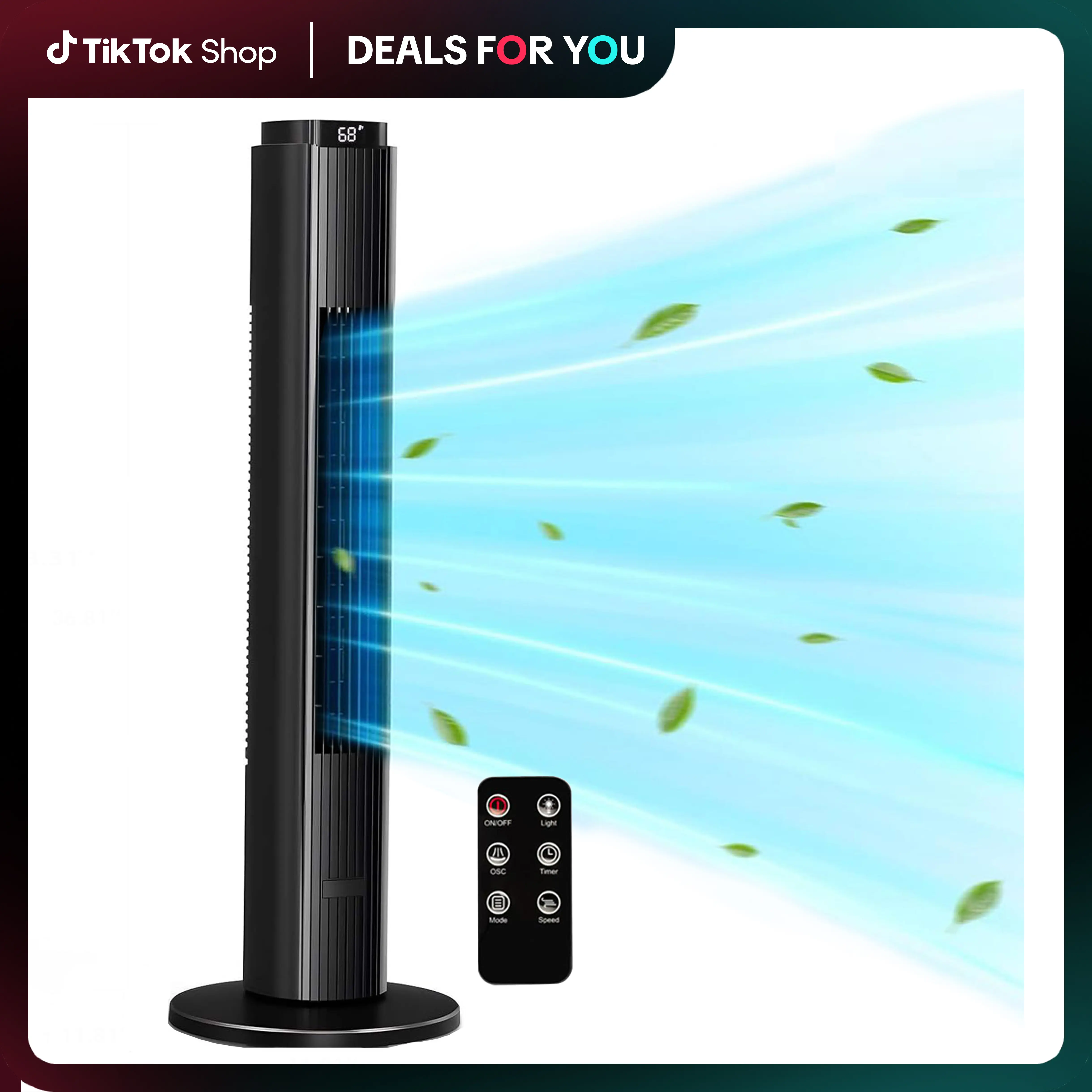 【DealsForYouDays】ZAFRO 37-Inch Bladeless Portable Ac-Powered Airflow Floor-Mounted Tower Fan - 80° Oscillating, Quiet Remote-Operated Cooling, 12H Timer, 6 Speed, 4 Modes, LED Display, for Bedroom Office, Ac-Powered Tower Fans, Airflow Tower Fans