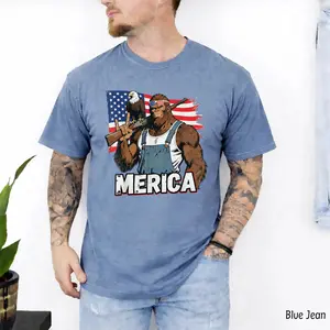 Comfort Colors Sasquatch USA T-Shirt, Bigfoot Merica Patriotic Shirt, American Flag Freedom Tee, Fourth Of July Celebration