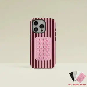 4PC Silicone Suction Phone Case Mount, Striped Pattern Phone Case, Shockproof Dual-Function Durable Protective Cover, Mobile Accessory for iPhone 11/12/13/14/15/16/17 Pro Max