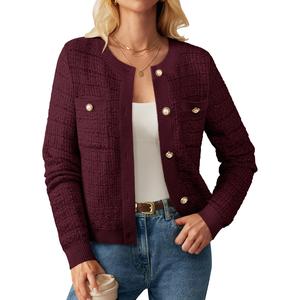 【Thick Fabric】GRACE KARIN Womens Open Front Button Down Long Sleeve Texture Knit Cardigan Sweaters with Pockets Womenswear Basic
