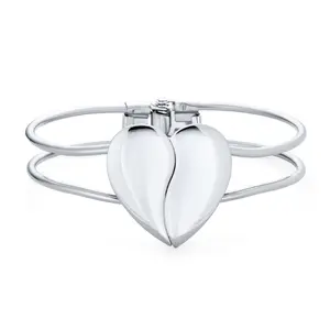 Initials Romantic Split Heart Cuff Bracelet in Rose Gold & Silver Tone Metal