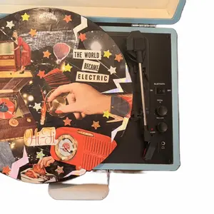 Collage Art on Vinyl Record - "The World Became Electric" Design - Unique Collectible Item