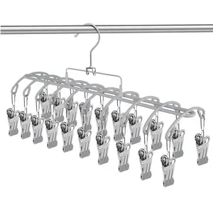 20 Clip Pants Hanger for Closet, 2 Tier Stainless Steel Legging Organizer Non Slip, Space Saving Clothes Hangers for Hanging Yoga Pants, Skirts, Shorts, Kids Clothes, Socks,Minimalist Style