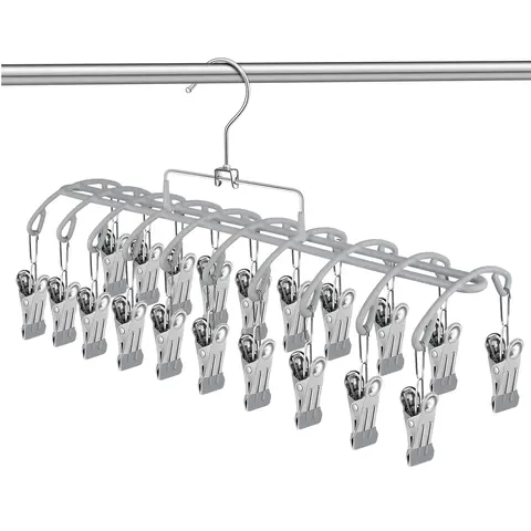 20 Clip Pants Hanger for Closet, 2 Tier Stainless Steel Legging Organizer Non Slip, Space Saving Clothes Hangers for Hanging Yoga Pants, Skirts, Shorts, Kids Clothes, Socks,Minimalist Style