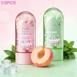 Probiotic solid toothpaste tablets, Oral Care, Teeth Cleaner, peach mint, 30 tablets, environmentally friendly and portable, long-lasting fresh breath, fight against bad breath, whiten teeth, sensitive gums, travel, office, home