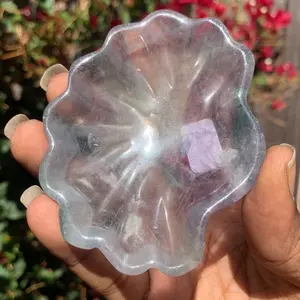 Natural Purple and Green Fluorite Crystal Shell Bowl Medium