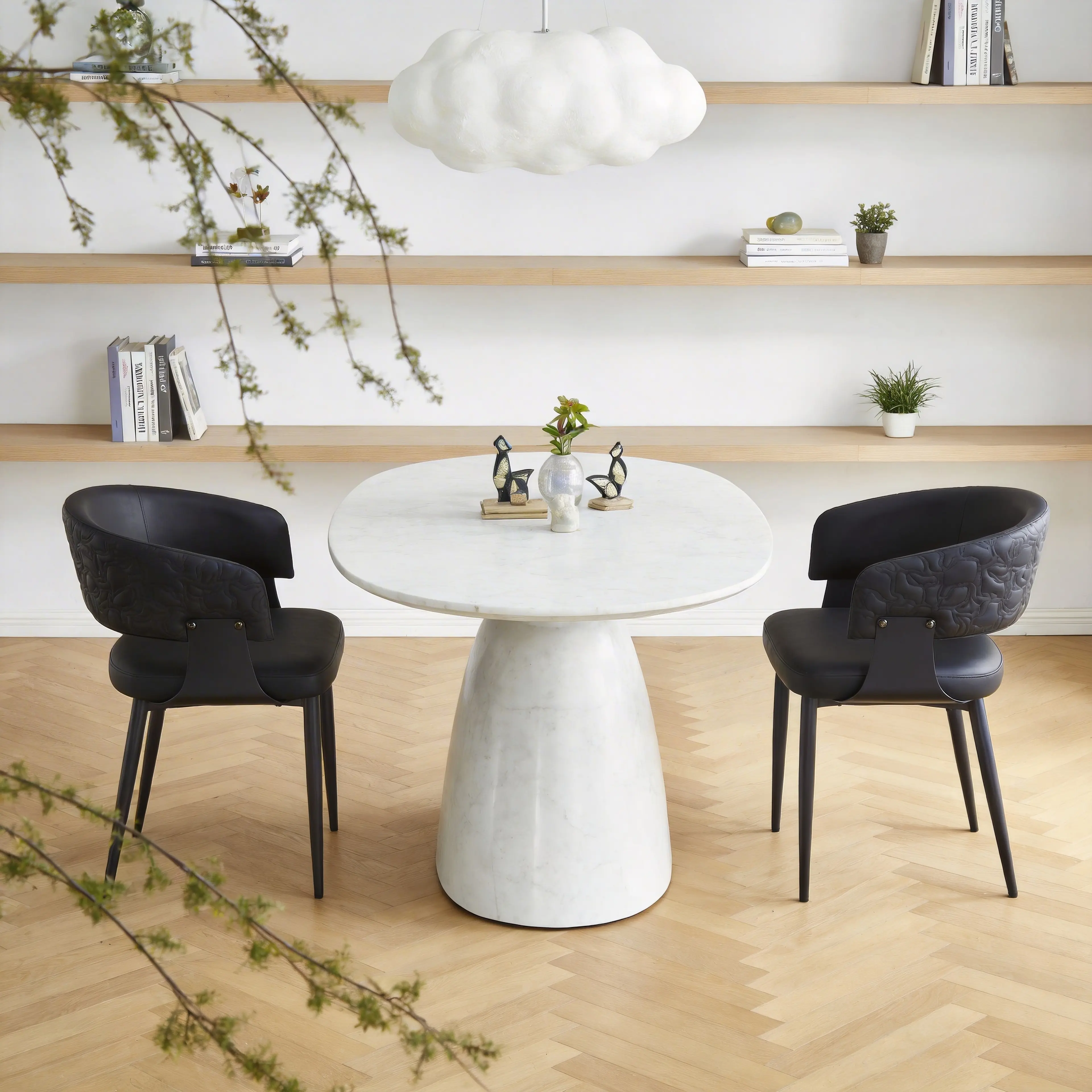 Atoll Modern Dining Chairs Set of 2 with Upholstered PU Leather Seat, Comfy Curved Back Kitchen Chairs with Metal Legs for Dining Room, Living Room & Office