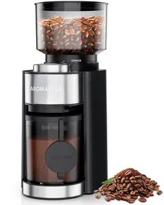 Aromaster Burr Coffee Grinder Coffee Bean Grinder with 25 Grind Setting 2-12 Cups Timer Conical Coffee Grinders for Home Use 3-Ears Portafilter Holder Cleaning Brush Black