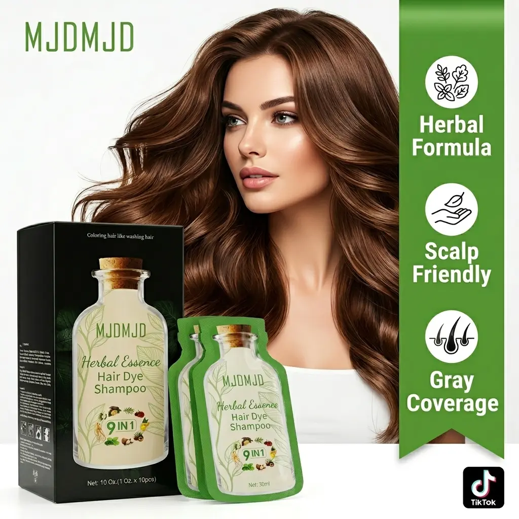 MJDMJD  Essence Hair Dye Shampoo 9 In 1, Instant Gray Hair Coverage, Bubble Hair Color Shampoo, Natural Formula, Easy Wash-In Hair Color