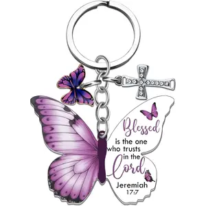 Christian Bible Verse Keychain with Butterfly Charm Cross Inspirational Scripture Key Ring Religious Gift for Women Daughters Bible Study Groups