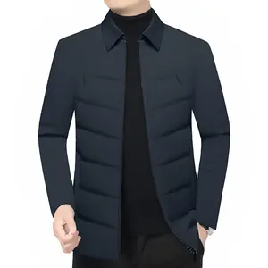 Men's Winter Goose Down Jacket with Faux Fur Collar Long Sleeve Warm Coat Middle-aged Business Casual White Goose Down Outerwear