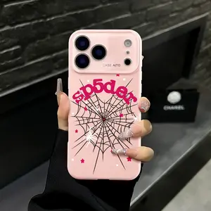 Spider Web Trendy iPhone Case, Y2K "sp5der" Letter Star Pattern Phone Case for iPhone 17 Pro Max 16 15 Plus 14 13 12, Full Coverage Shockproof Durable Protective Case