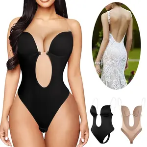 U Plunge Backless Shapewear Bodysuit for Women With Built-In Bra Cup  Invisible Shaping Corset Bodysuit Underwear for Wedding Party Upgraded