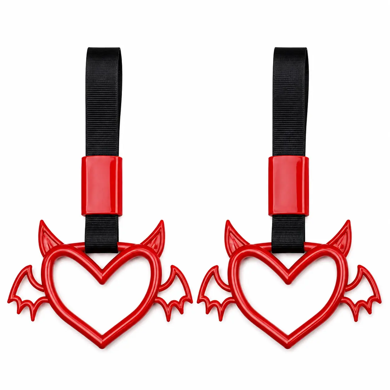 2 Piece JDM Devil Heart Drift Charms Black Heart Shaped Tsurikawa Handle Straps for Car Interior and Exterior Decoration