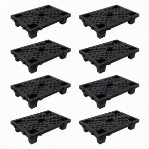 8 Pack Black Plastic Pallets, Interlocking & Nestable Floor Tiles, Heavy Duty HDPE Grid Pads for Garage, Basement, Warehouse, 19.6" x 11.8" x 3.9"