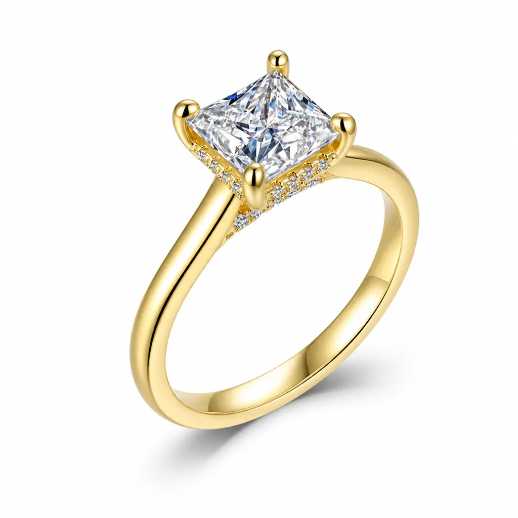 Women's Princess-Cut Solitaire Artificial Gemstone Ring - Hidden Clear Accent Detail, 2 Finish Options