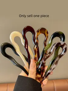 New Chinese Style Acetate U-Type Hairpin, Minimalist Hair Stick for Bun, Vintage Tortoiseshell Hair Accessory, Daily Wear, Multiple Colors Available