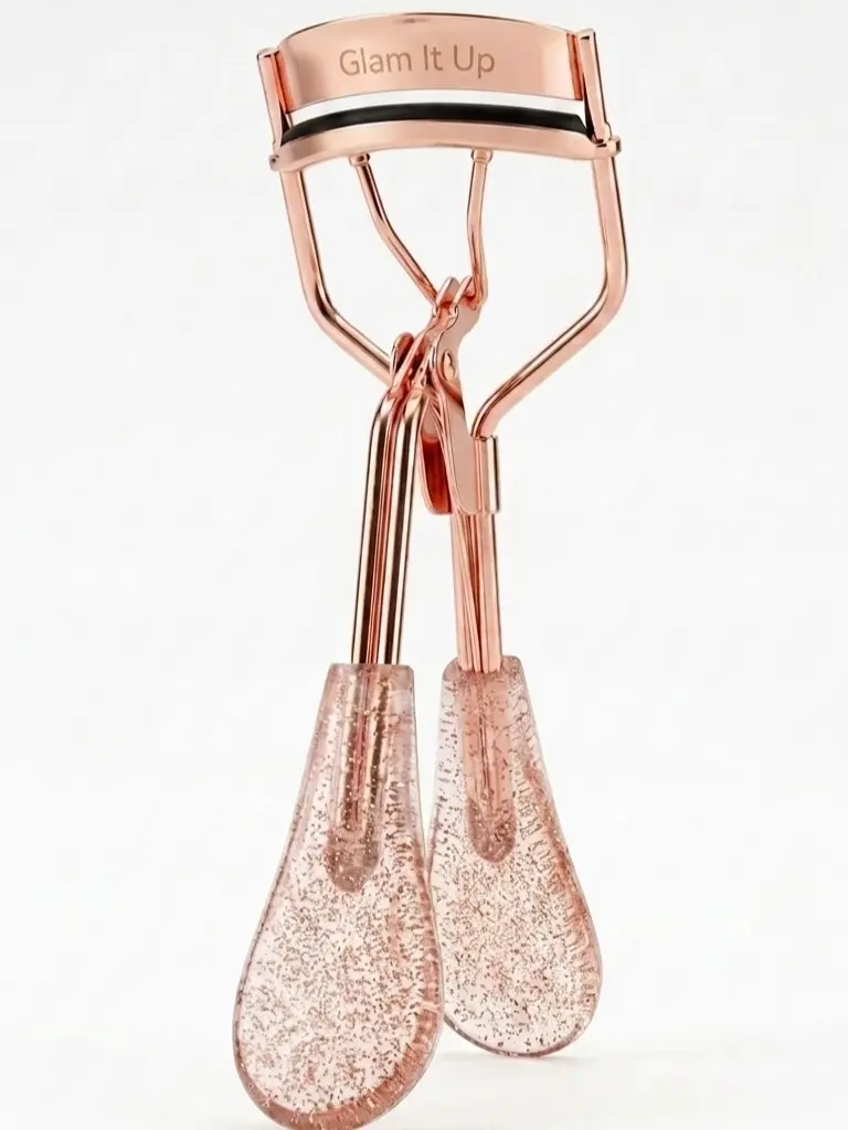 Rose Gold Eyelash Curler Kit with 5 extra Silicone replacement pads and 1 brush