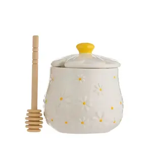 Mason Cash Daisy Honey Pot with Drizzler - Farmhouse Home Storage Jar, Multi-Use Canister for Toast Toppings and Tea Supplies