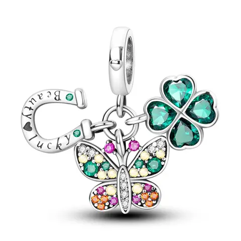 MULA Women's 925 Sterling Silver Lucky Dangle Charm - Butterfly, Clover, Horseshoe Personalized Charm Compatible with Pandora Bracelets & Necklaces, Jewelry for Women, Casual, Female, Charms & Pendants