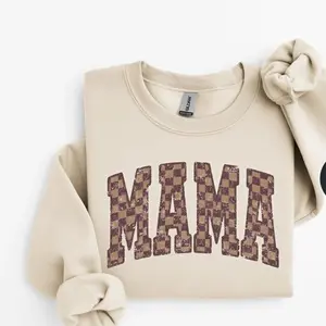 Checkered Retro Mama Sweatshirt, Tan Checkered Mama Sweatshirt, Mother's Day Gift, Mama Sweatshirt Checkered, New Mom Sweater Cool Mom Sweater