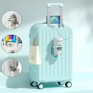 2024 High-Tech Carry-On Luggage: Lightweight 20"-24" with 360° Wheels, Combo Lock, Durable Build, Cup Holder, Side Hooks, and USB Charging Port – Ideal for Cabin-Friendly Travel