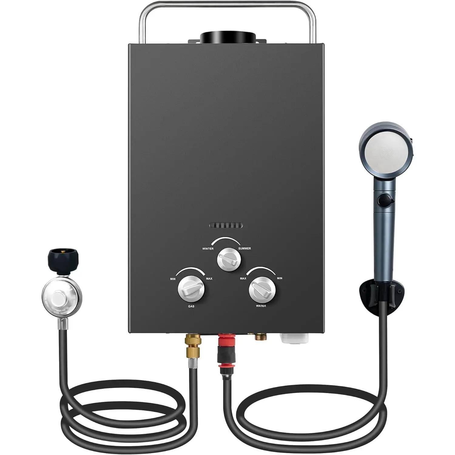 Portable Tankless Propane Water Heater for Household Appliances, 6L 1.58GPM Instant Hot Shower with Overheat Protection Handle, Energy-Efficient Combustion for Camping, RV Use