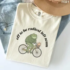Comfort Colors Off To Be Radical Left Scum Shirt : Frog and Cat on Bicycle Resistance Tee