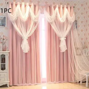 Luxury French Style Embroidered Sheer, Elegant Design, Double-layered yarn with skirt hem ,Pure Polyester Fabric, 100%blackout, Easy Clean, No Rope Option, Home Decoration Curtain