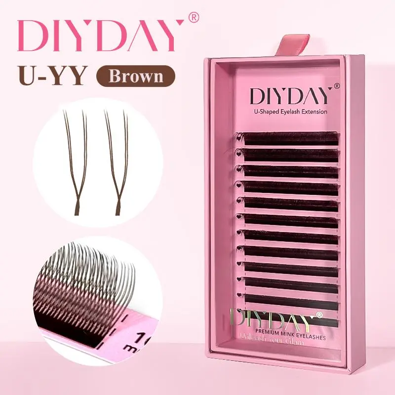 DIYDAY U-shaped YY Brown Eyelashes Premium PBT BASF YY Dark Brown Faux Eyelash Extension Double Layer UY False Mink Eye Lashes 2026 New