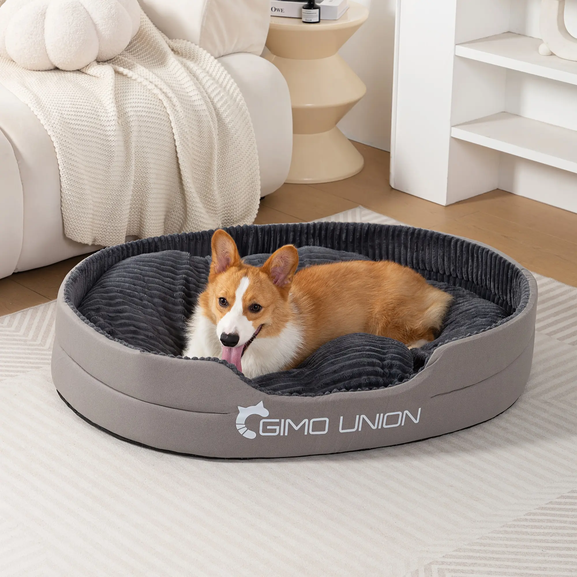 An oval dog bed, suitable for small to large dogs, with a cushion, gray, suitable for all seasons,and can be used by both cats and dogs Washable Thick Dog Bed for All Seasons xl size cozy pet lesure accesorios paramascotas cheer pals