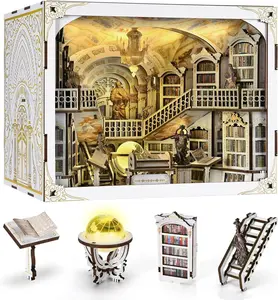 Library Book Nook Shelf Insert: Miniature Wooden 3D Puzzle Model