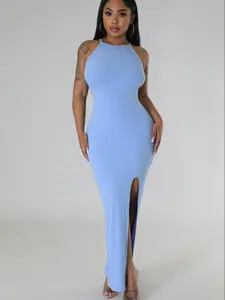 USBoutiqueCHIC Women's Slim Fit Long Ribbed Dress 250GSM Bodycon Midi Dress Elegant Casual Wear in Vibrant Lime Green