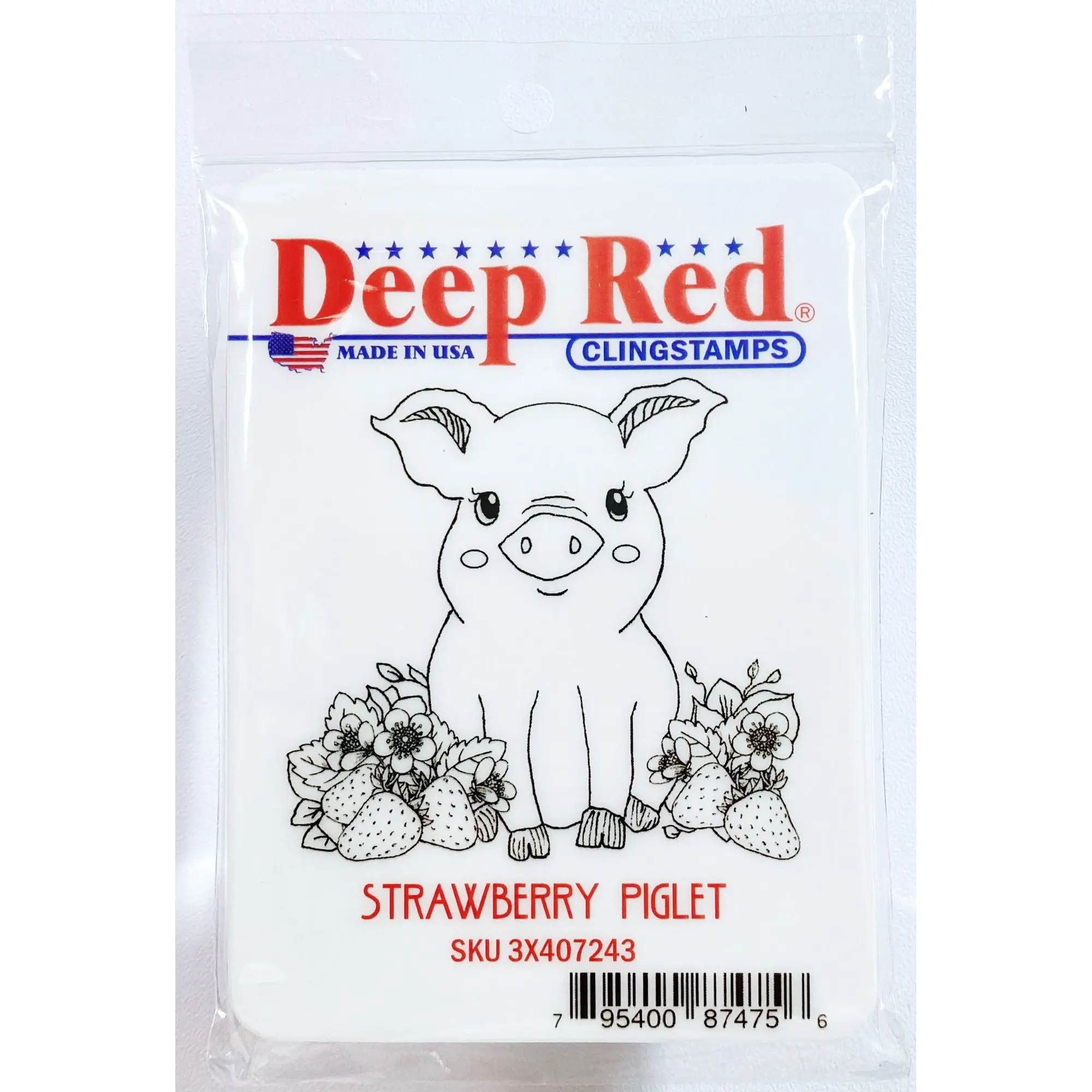 Strawberry Piglet Rubber Cling Stamp