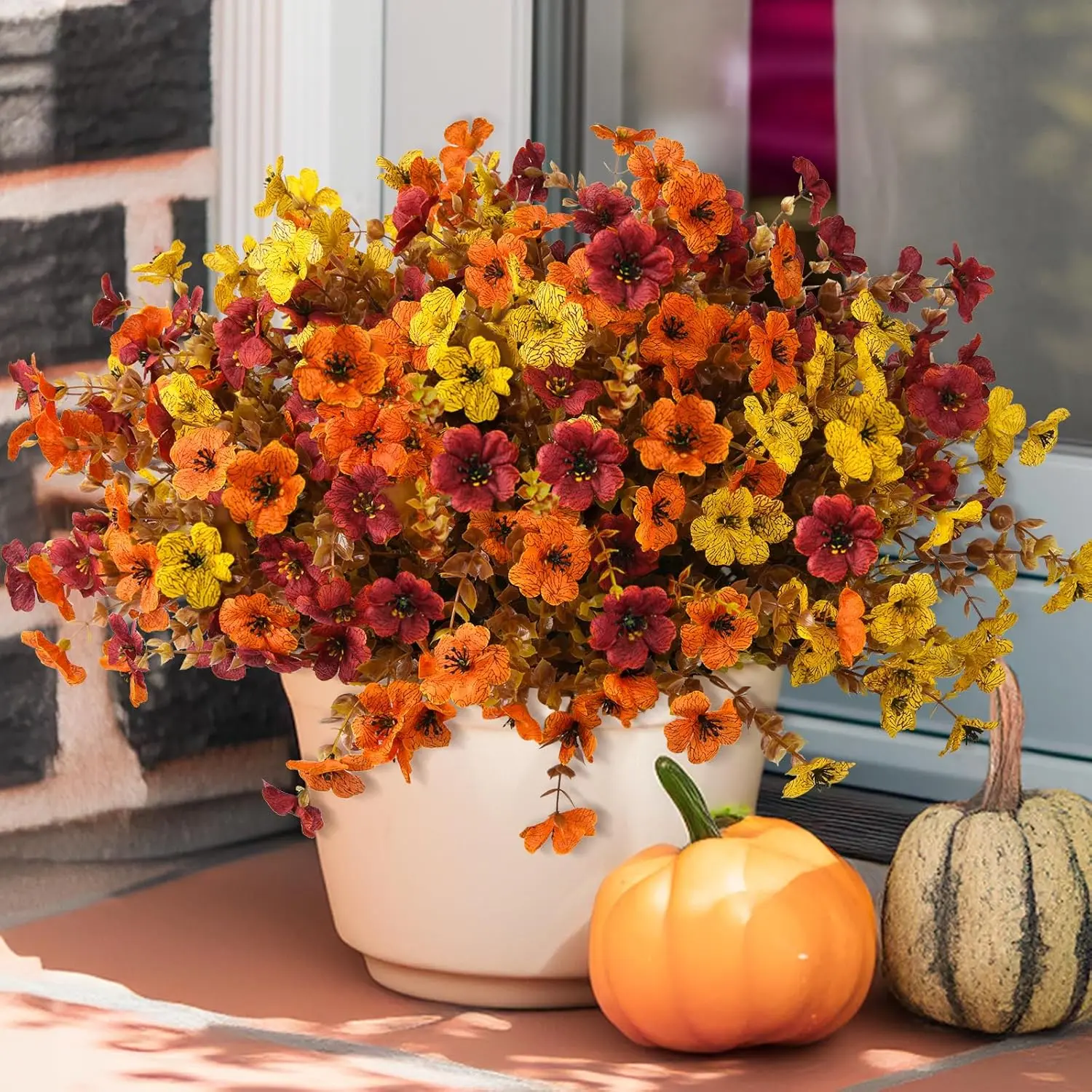 Fall Artificial Flower Halloween(6/12/24pcs/set), UV Resistant Colorful Fake Flower, Decorative Bouquet for Home Garden Party Wedding Decor, Artificial Flowers Bouquet summerwins